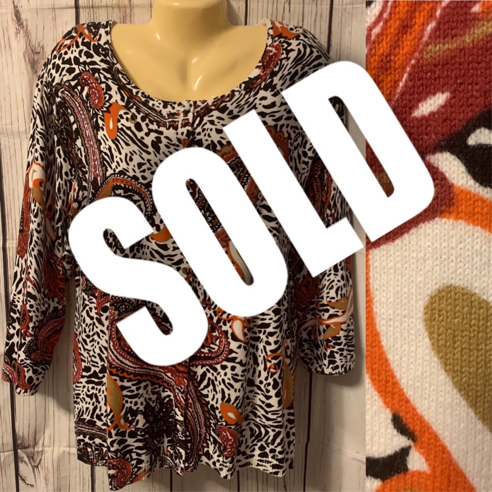 NOTATION WOMENS PLUS 3X SWEATER TOP PAISLEY WINTER